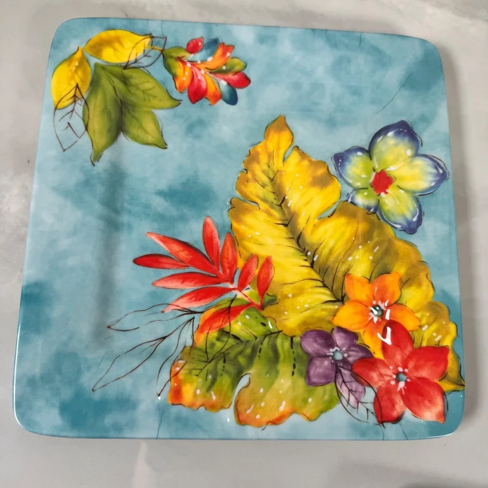 Laurie‎ Gates Tropicalla Square Melamine Dessert Plates Salad Luncheon Set of 3